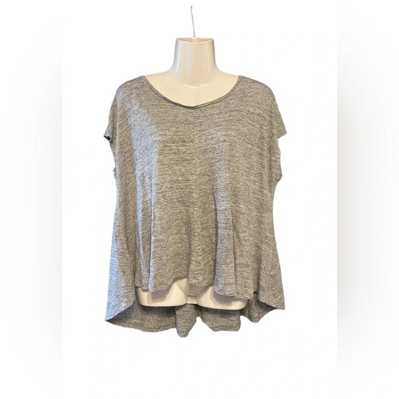 Eileen Fisher Gray Linen Swing Top Tee - Picture 1 of 7